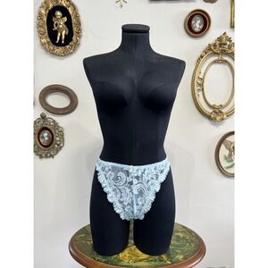 Woolite Vintage Light Blue Floral Lace High Cut Bikini Panties Size M